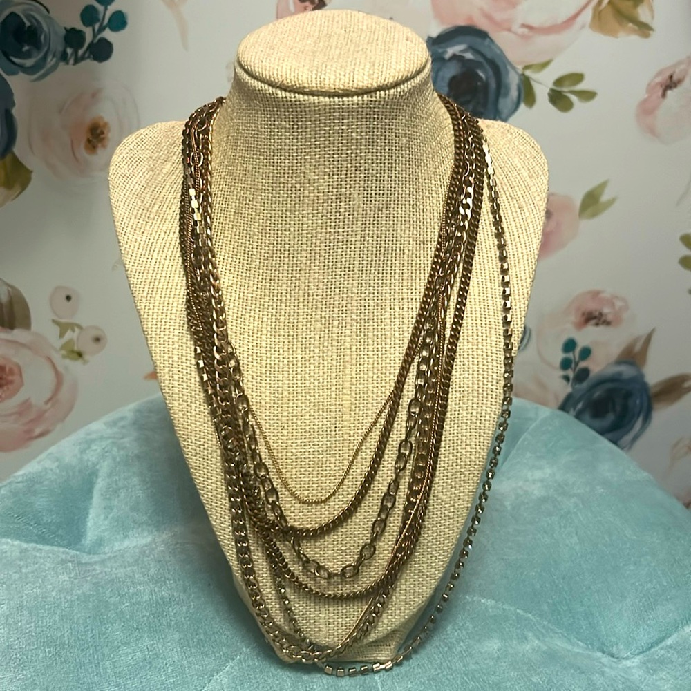 Stella & Dot Rose gold multi strand statement necklace